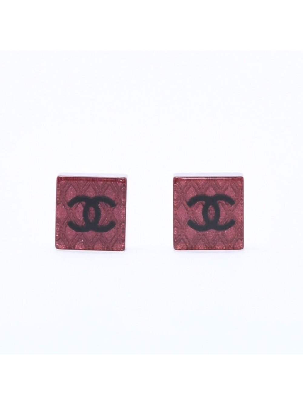 Chanel 15S CC Logo Square Earrings 15 Resin Metal Clear